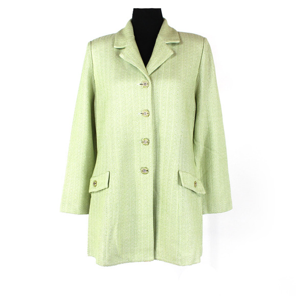 St. John Collection Woven Jacket Spring Green Embellished Button Front Blazer 10 - Picture 1 of 7